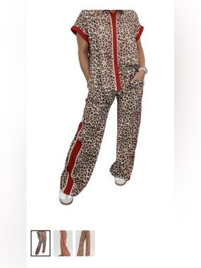 entro Leopard Print Wide-Leg Pants and Top Red Trim Set is women’s small NWOT